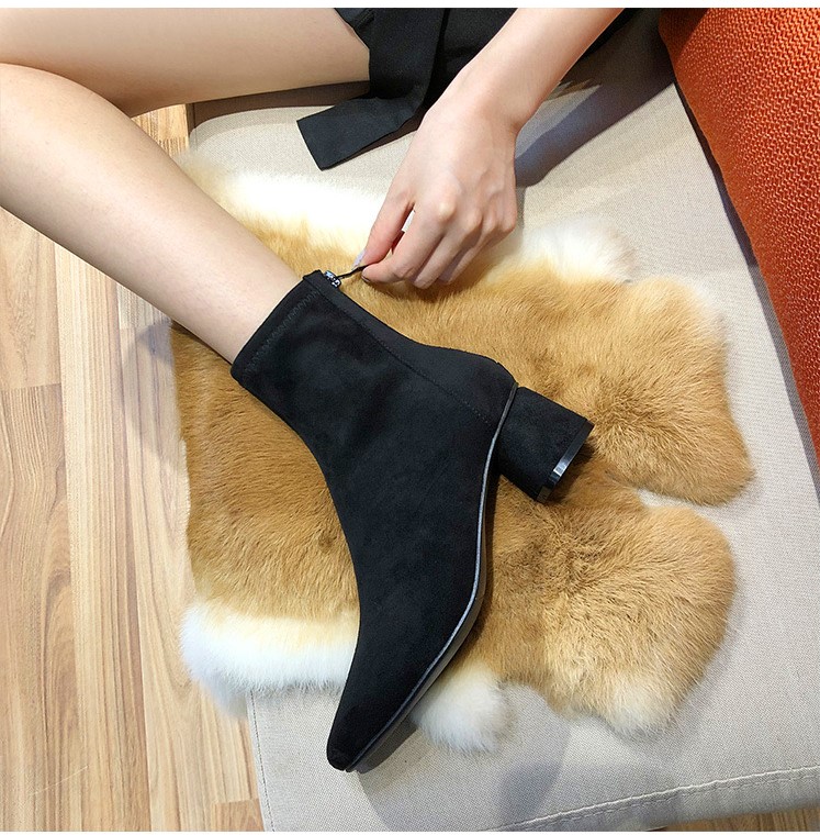 Boot nữ cổ thấp gót vuông 5cm. giày bốt nữ da lộn xịn, lót nhung mịn.