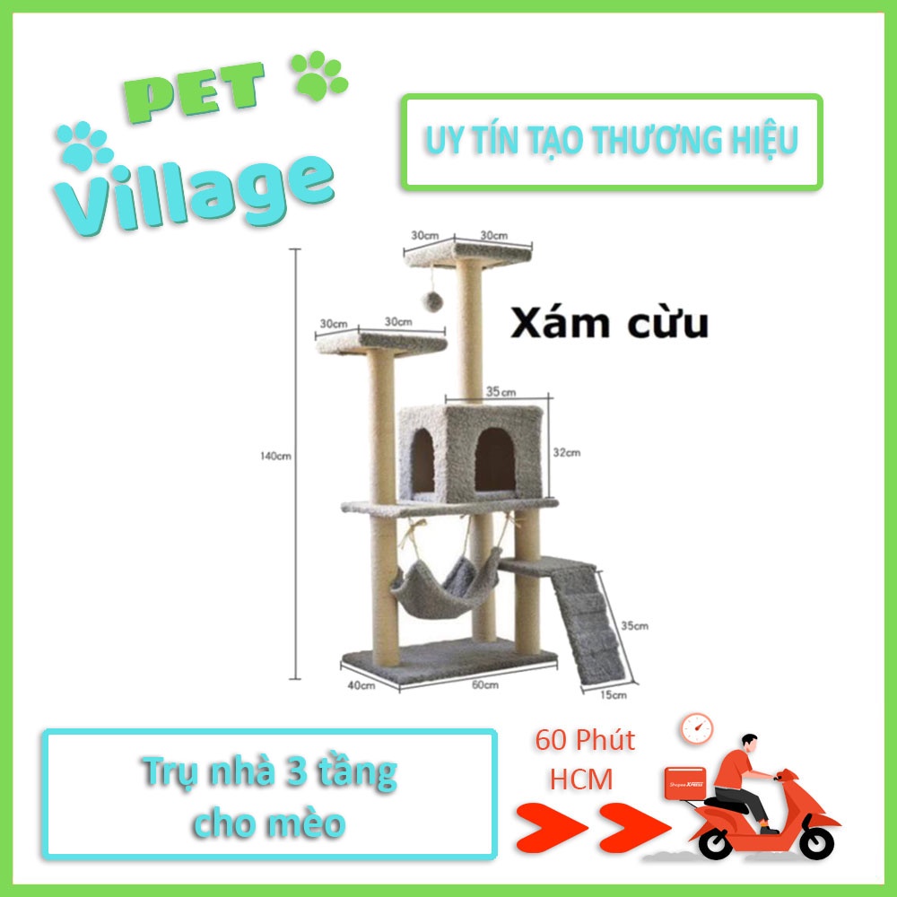 Trụ mèo leo trèo 3 tầng Nhà cây cho mèo cao 1,4m cat tree trụ cào móng