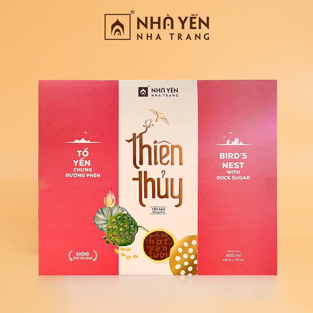 Tổ yến chưng đường phèn cao cấp Thiên Thủy - Vị hạt sen - Nhà Yến Nha Trang - Hộp 6 lọ - Nước yến sào cao cấp - Nước yến chưng sẵn