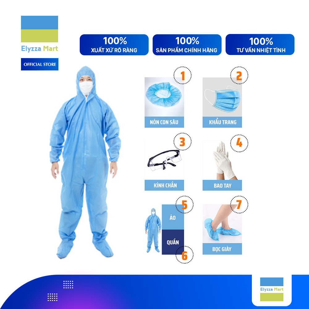 [HCM]Bộ Đồ Bảo Hộ Phòng Dịch Cao Cấp 7 Món