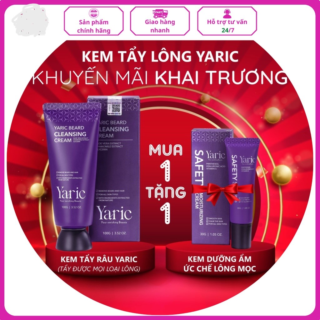 [Mua 1 Tặng 2] Kem tẩy lông, tẩy râu dùng được cho da nhạy cảm tặng kèm kem dưỡng ức chế lông mọc, Yaric -100g