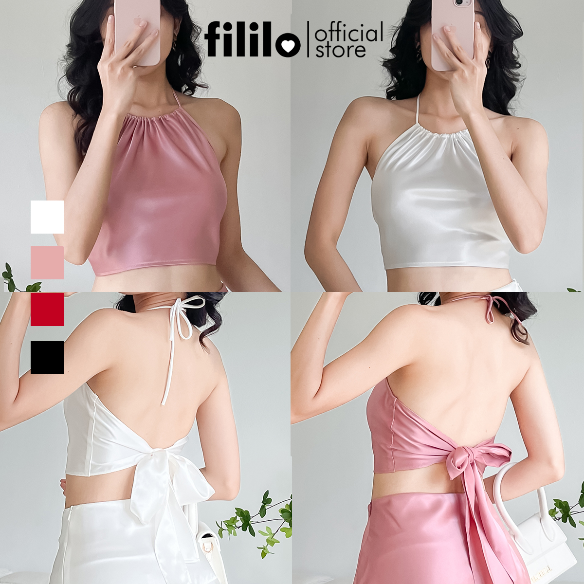 Áo Yếm Croptop Hở Lưng Dây Thắt Nơ Xiuxiu Top Vải Lụa Form chuẩn Thiết kế Cao cấp