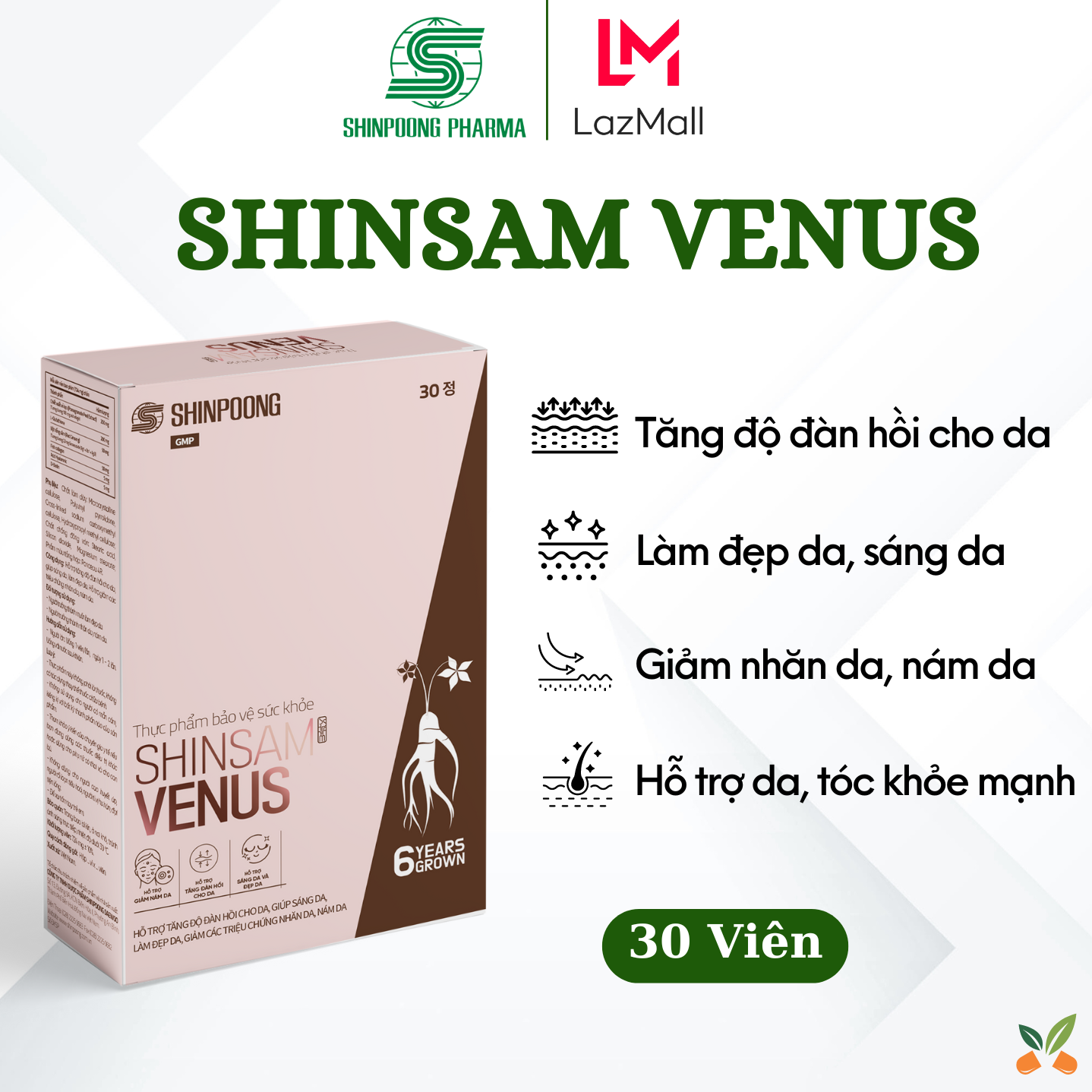 Viên Uống SHINSAM VENUS Hỗ Trợ Tăng Độ Đàn Hồi Da, Giúp Sáng Da, Đẹp Da, Giảm Nám Da, Nhăn Da - SHINPOONG (30Viên)