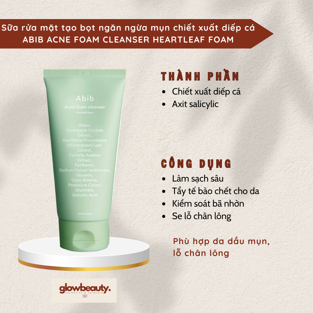 Sữa rửa mặt tạo bọt ngăn ngừa mụn chiết xuất diếp cá Abib Acne Foam Cleanser Heartleaf Foam 150ml