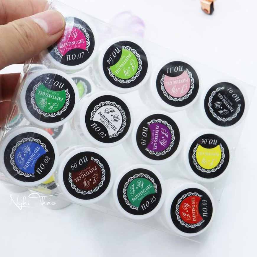 Sét gel vẽ nét 12 màu, gel vẽ nail - Dụng cụ làm móng - Gel vẽ 12 màu siêu đặc lên màu đẹp chuyên dụng cho vẽ móng