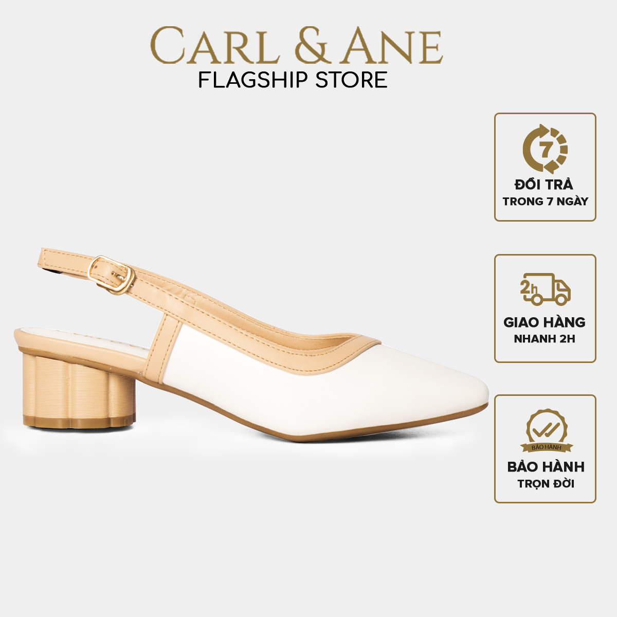Carl & Ane - Giày cao gót thời trang mũi vuông hở gót phối dây tinh tế cao 3cm màu trắng - CL005