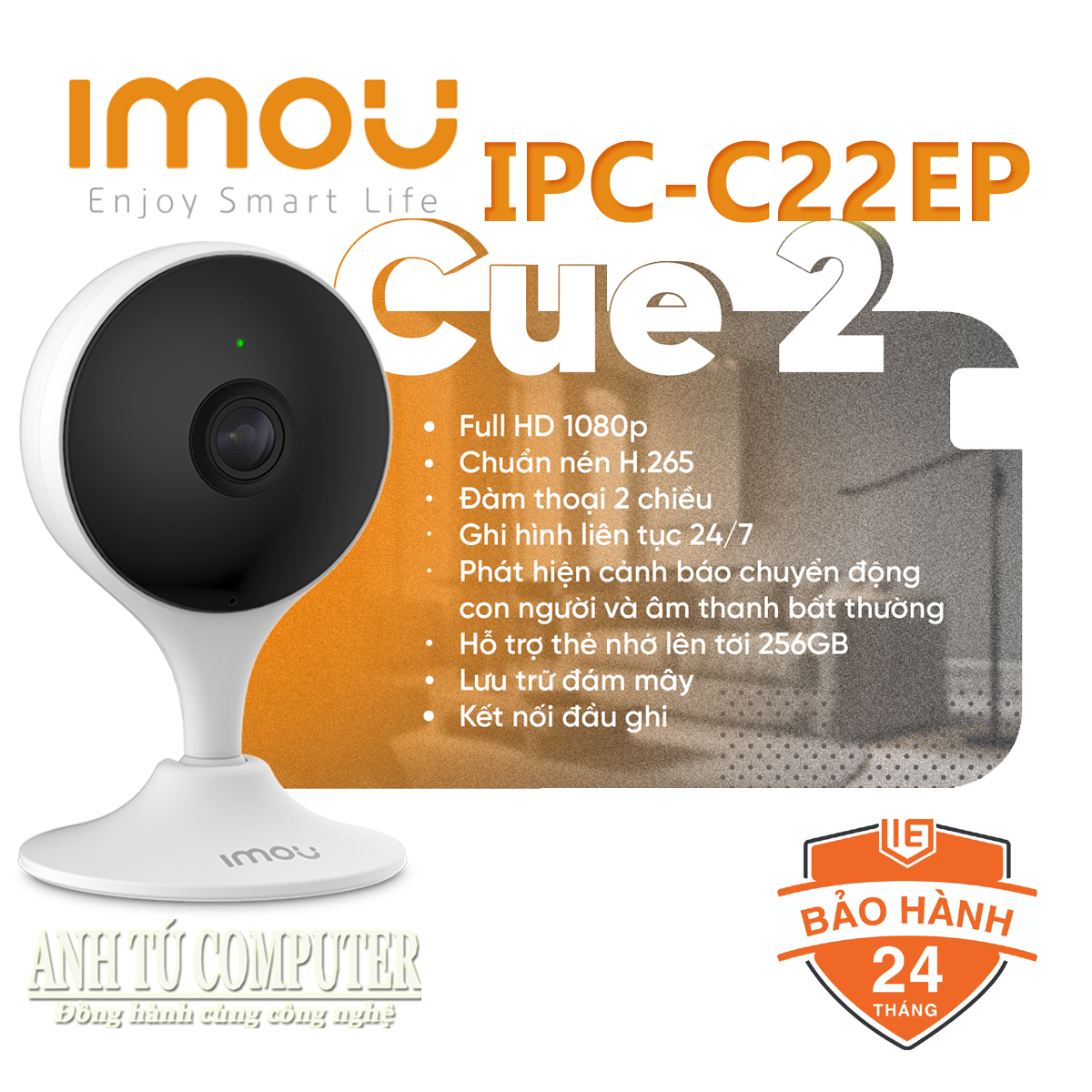Camera IP Wifi 2MP Full HD 1080P Imou Cue 2 C22EP hàng chính hãng