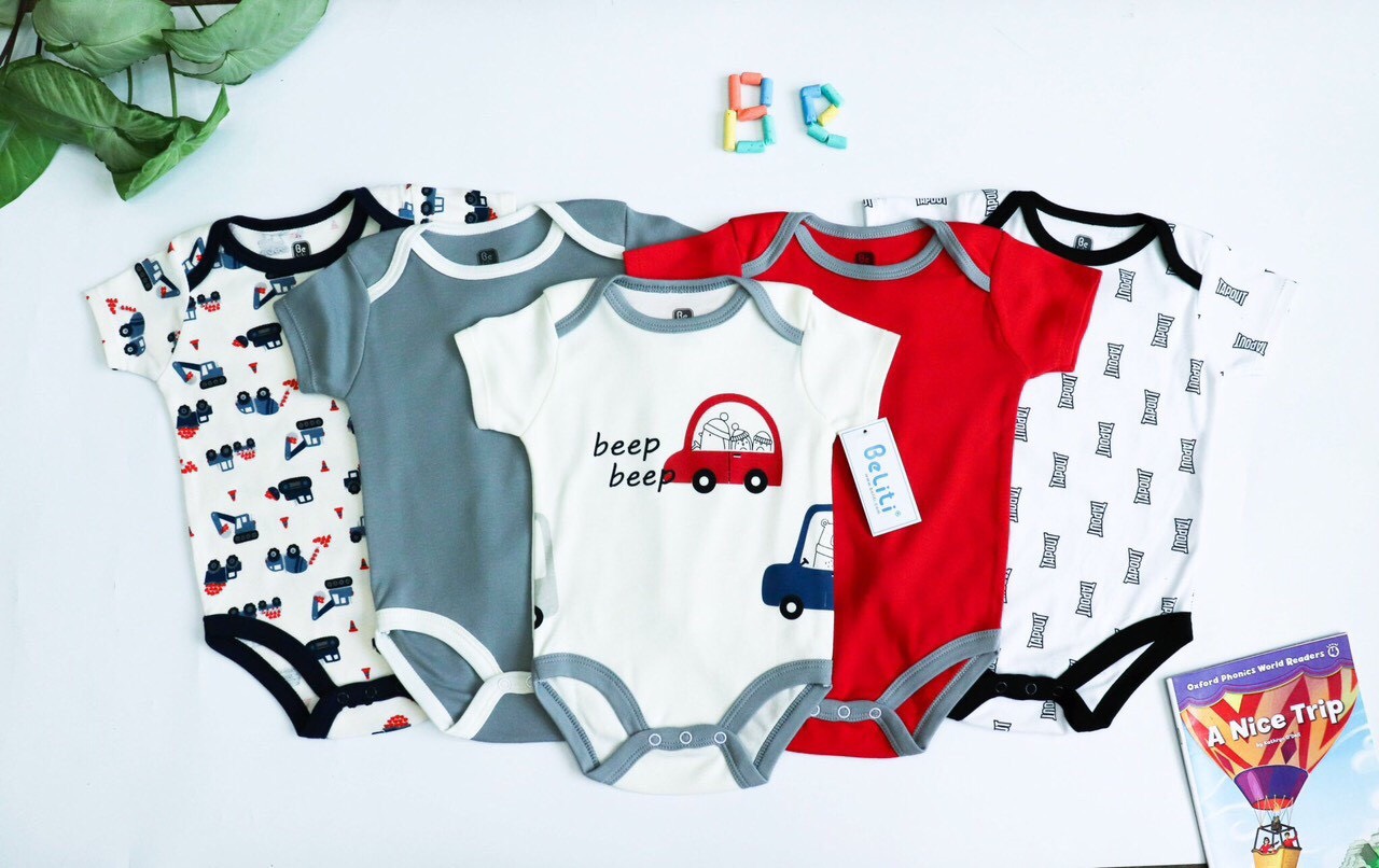 Set 5 body xuất dư xịn cho bé trai, body suit, body sơ sinh từ 0-12 tháng