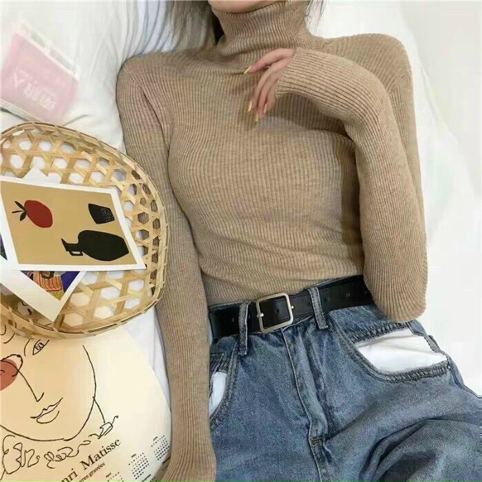 Áo len nữ tăm cổ lọ dáng ôm body hàng quảng châu cao cấp