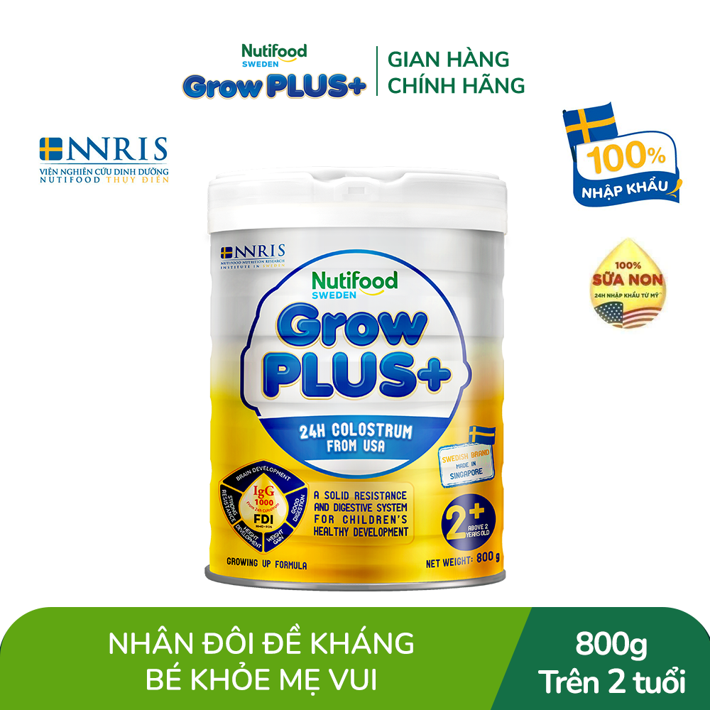 Sữa bột Nutifood GrowPLUS+ Sữa Non 2+ 24h - Hỗ Trợ Tăng Cường Đề Kháng (Lon 800g)