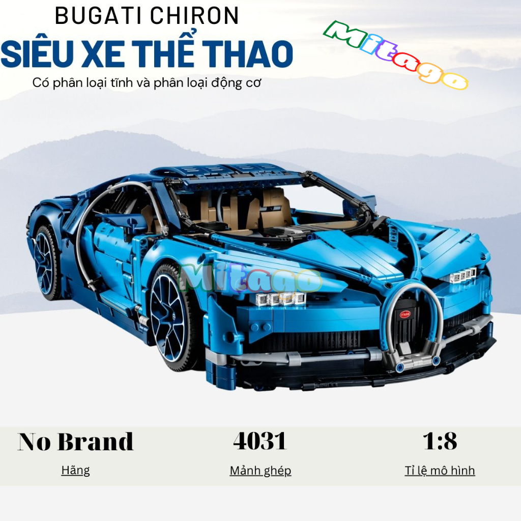 Mô hình lắp ráp technic siêu xe cực chất Bugatti Chiron tỉ lệ 1 8 4031PCS