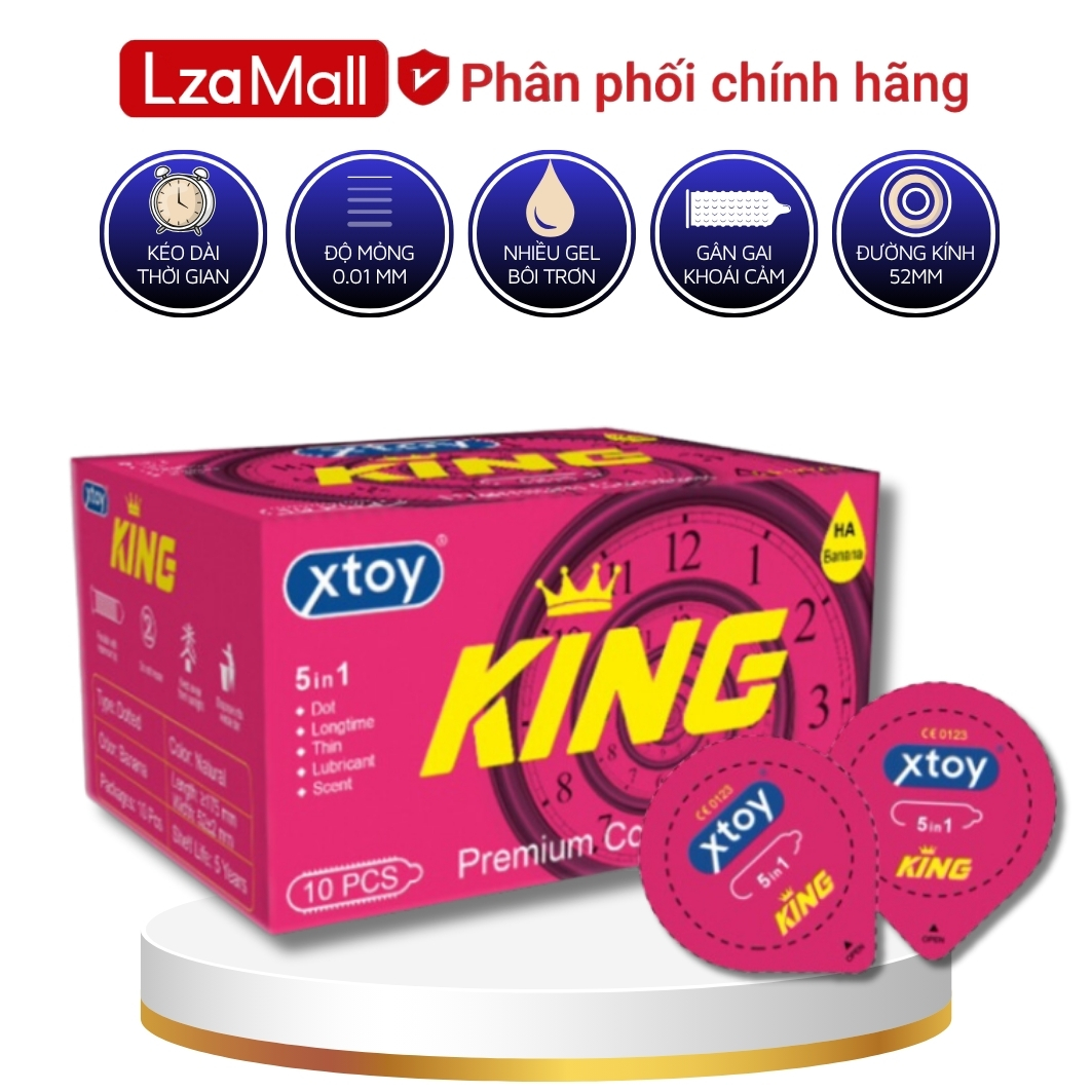  Bao cao su gai XTOY King 5 in 1 kéo dài thời gian quan hệ gân gai nhiều gel bôi trơn Hộp 10 bcs 