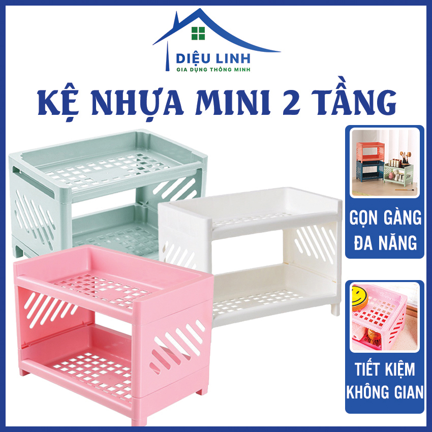 Kệ Nhựa Mini 2 Tầng Đựng Đồ Đa Năng Siêu Xinh - Kệ Mini 2 Tầng Xếp Gọn Trang Trí Để Bàn - Giá Để Đồ , Kệ Mỹ Phẩm Dieulinhshop