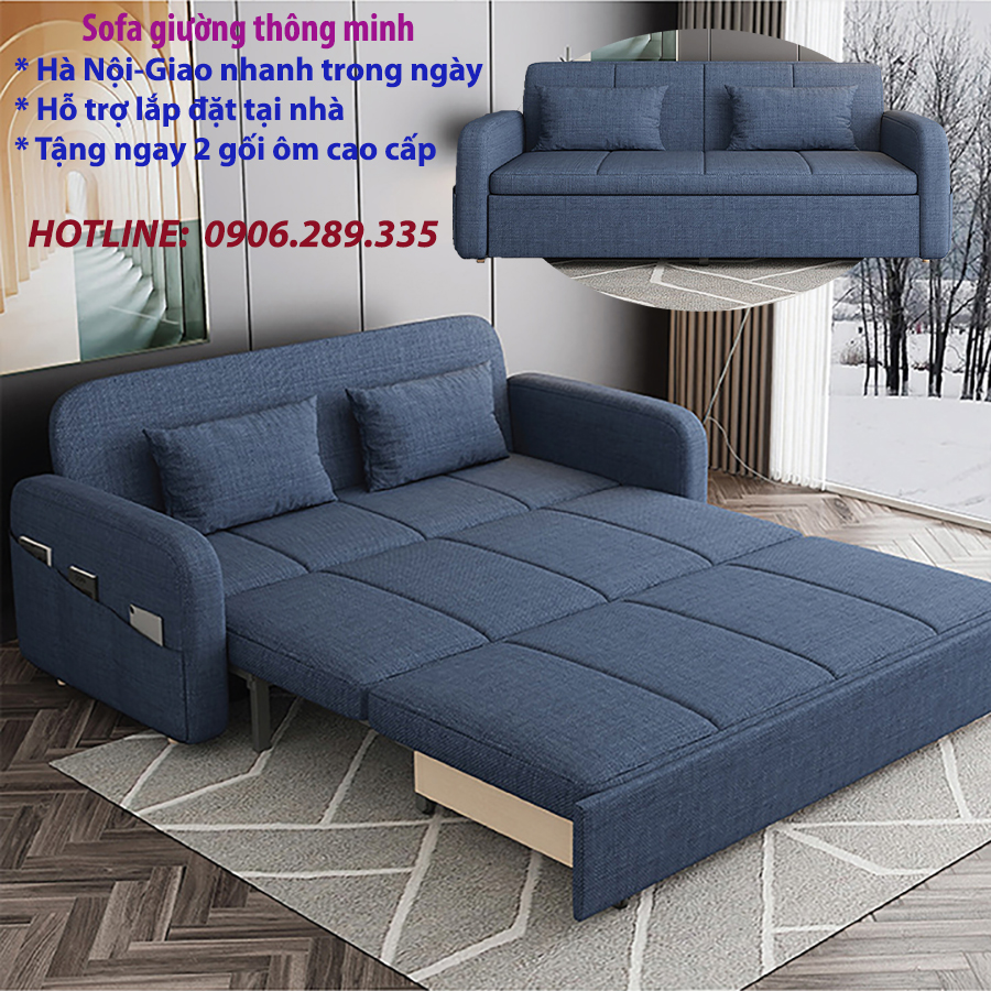 Ghế sofa kết hợp giường nằm. Ghế sofa da năng có ngăn chứa đồ tiện ich, Sofa giường gắp gọn thành ghế sofa, toàn bộ khung thép sơn tĩnh điện, tặng kèm 2 gối cao câp.