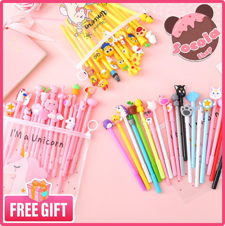 [HCM]Combo 20 bút cute cùng màu vỏ mực đen, tặng bóp viết hoạt hình