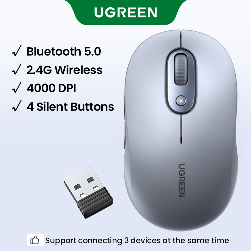UGREEN chuột không dây Bluetooth 2.4G Wireless Ergonomic Silent Mouse 4000DPI for MacBook Tablet Laptop Computer Desktop PC Model with Battery Model:35900