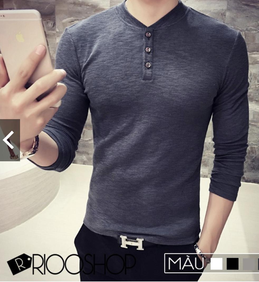 Áo thun tay dài body cổ tàu phối nút_d286