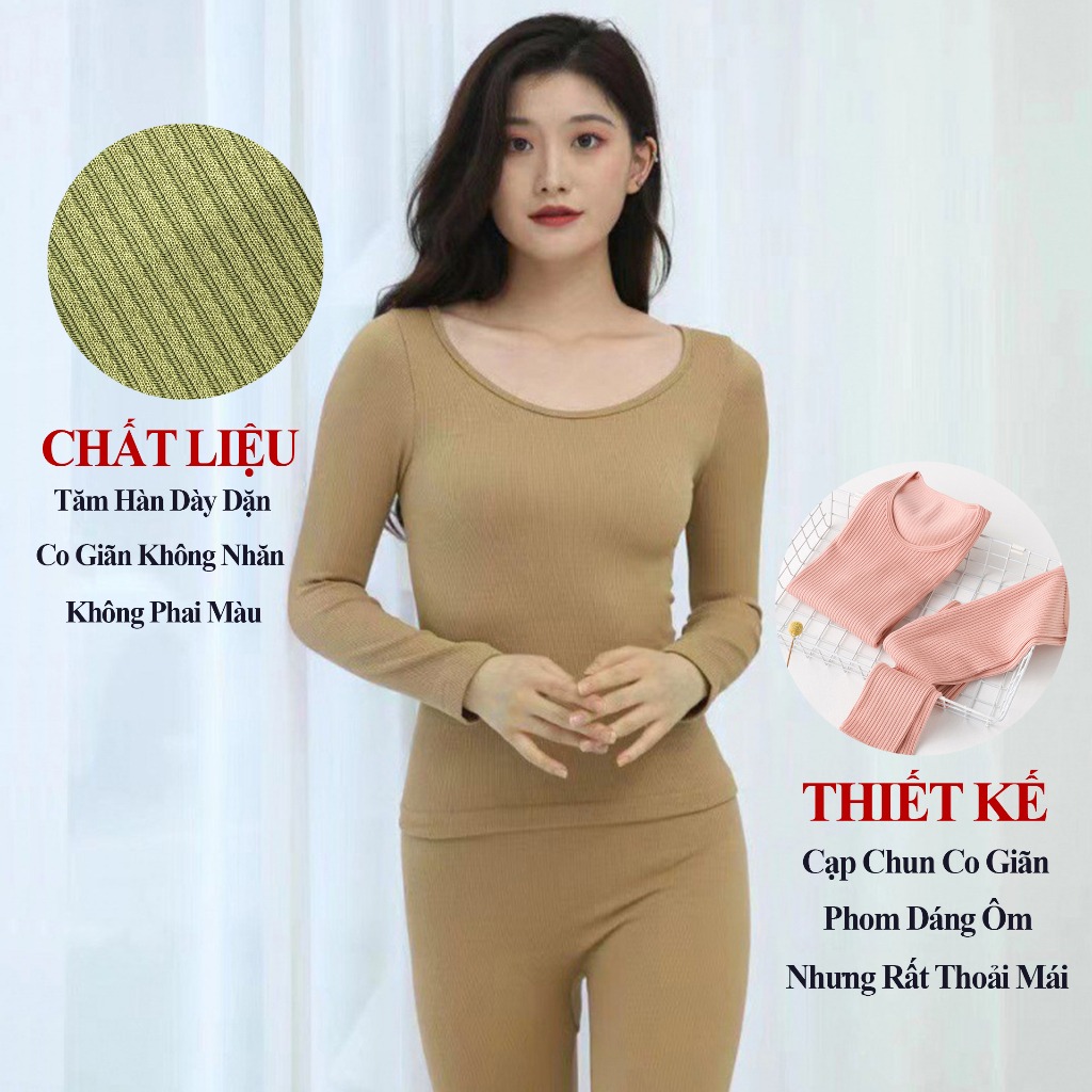 Bộ đồ nữ thu đông dài tay mặc nhà thun gân tăm dày dặn co giãn madela, đồ bộ ngủ mặc nhà dài tay thu đông nữ