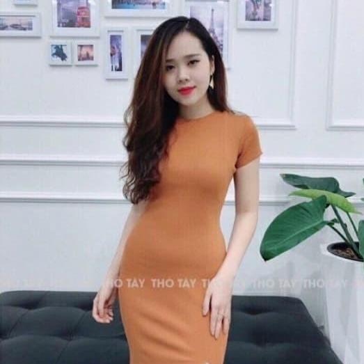Đầm body váy body cổ tròn xẻ sau tôn dáng