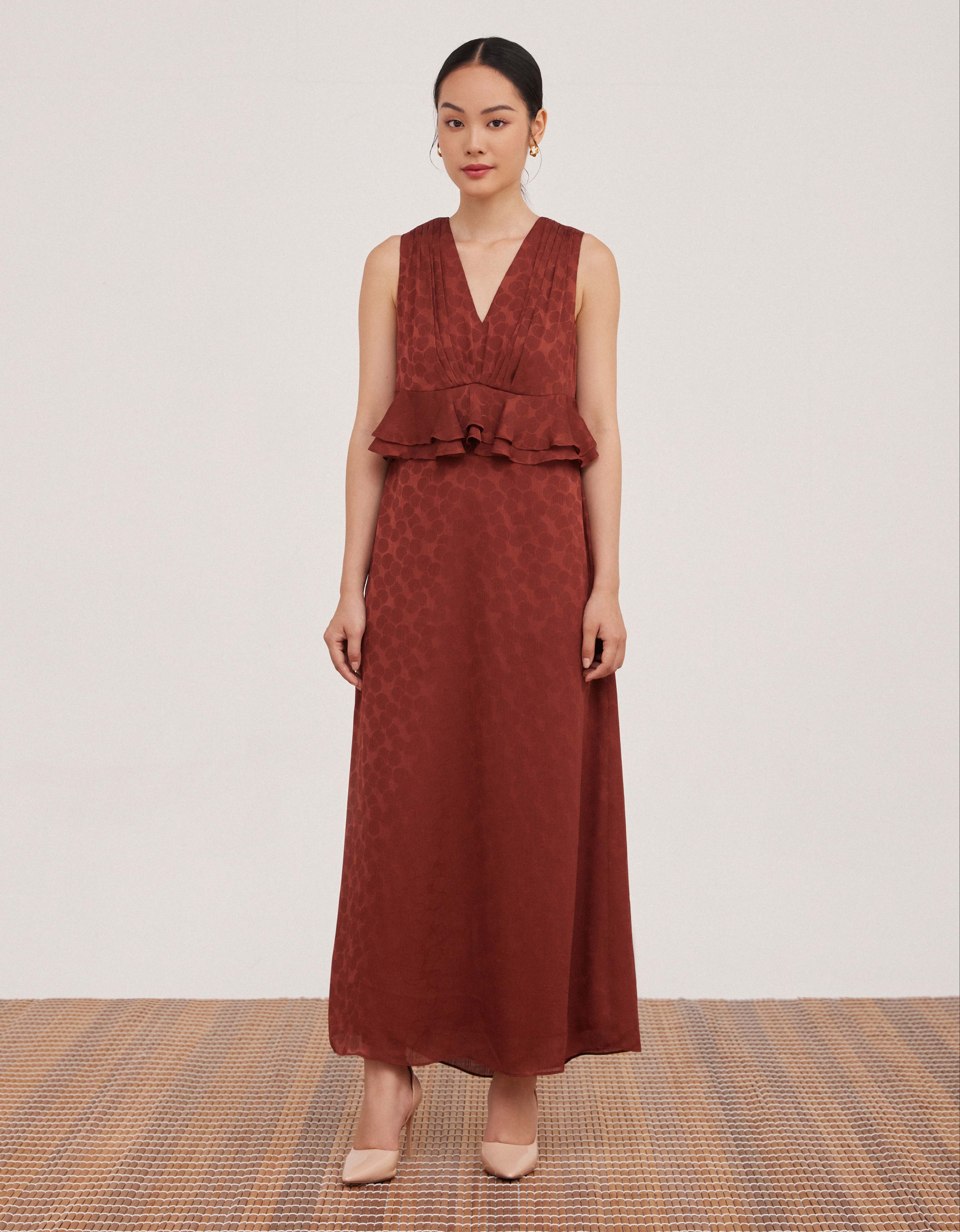 Đầm midi bèo 2 tầng Mauve Dotted Chiffon dress