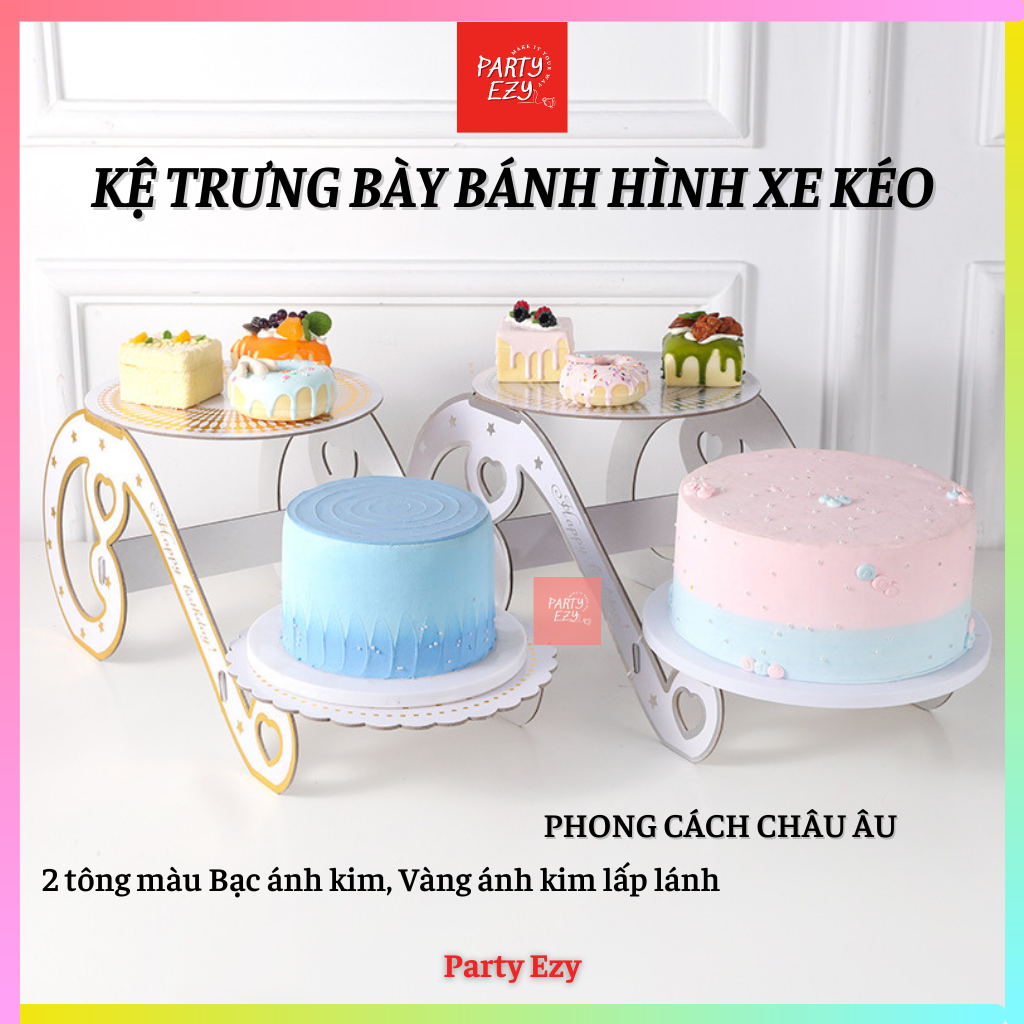 Kệ tháp giáy để bánh kem, bánh cupcake hình xe kéo