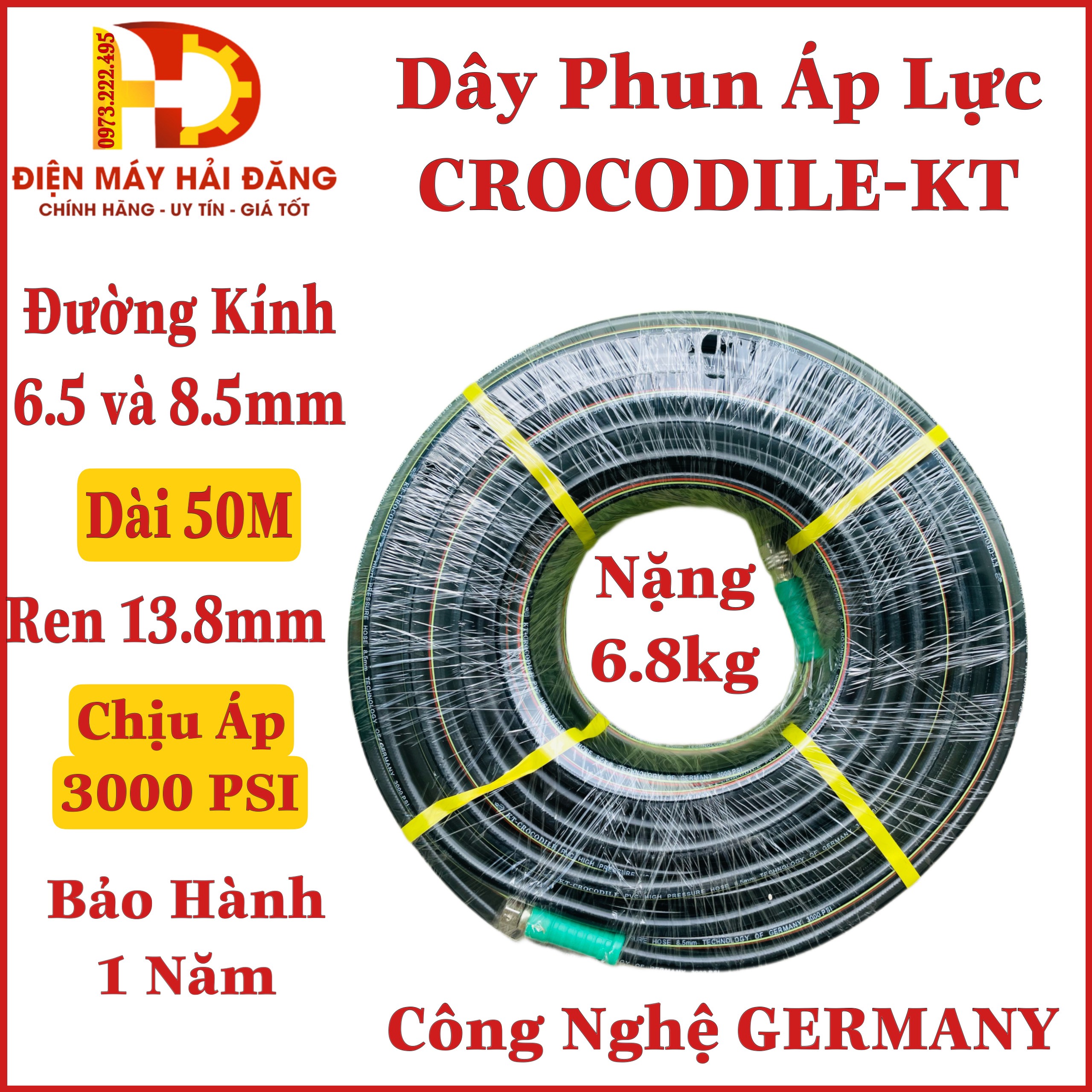 Dây phun áp lực,ống xịt thuốc dùng phun xịt hiệu crocodile kt 8.5mm x 50m| germany bh 1 năm