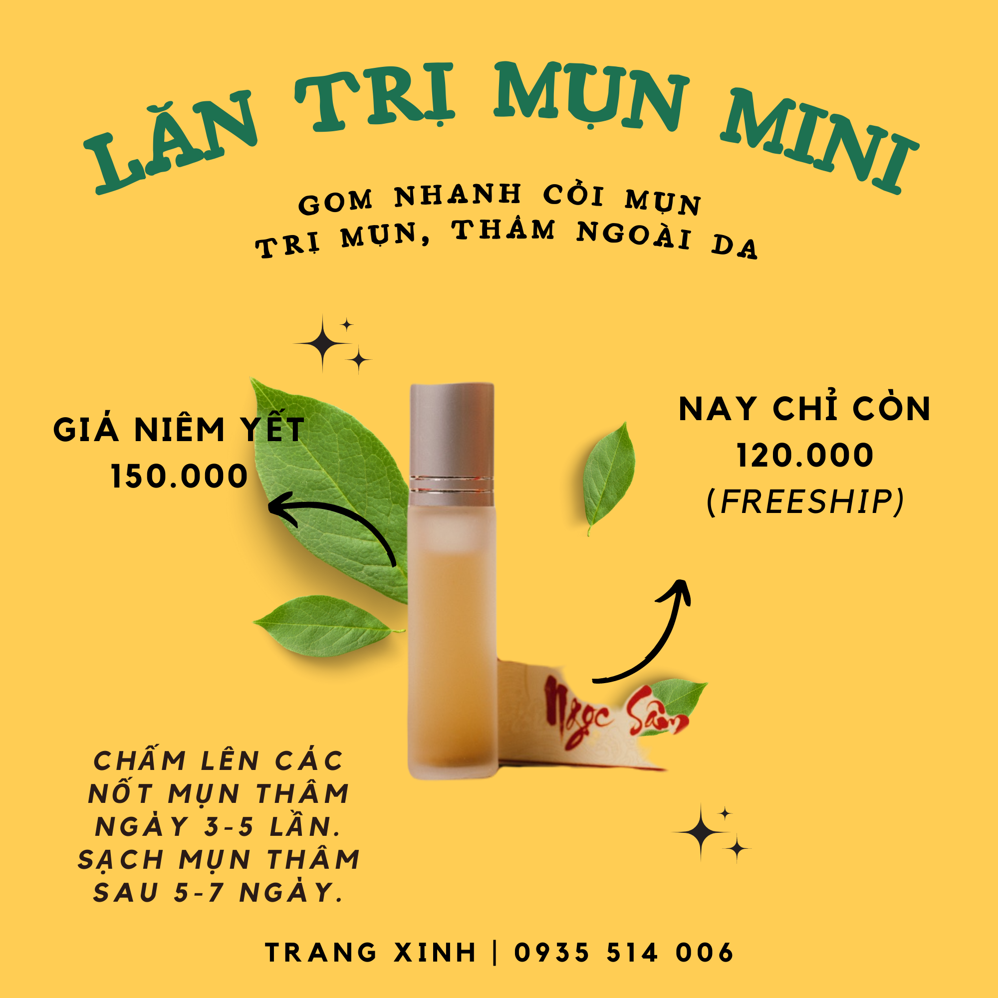 Thanh lăn mụn mini ngọc sâm 10ml