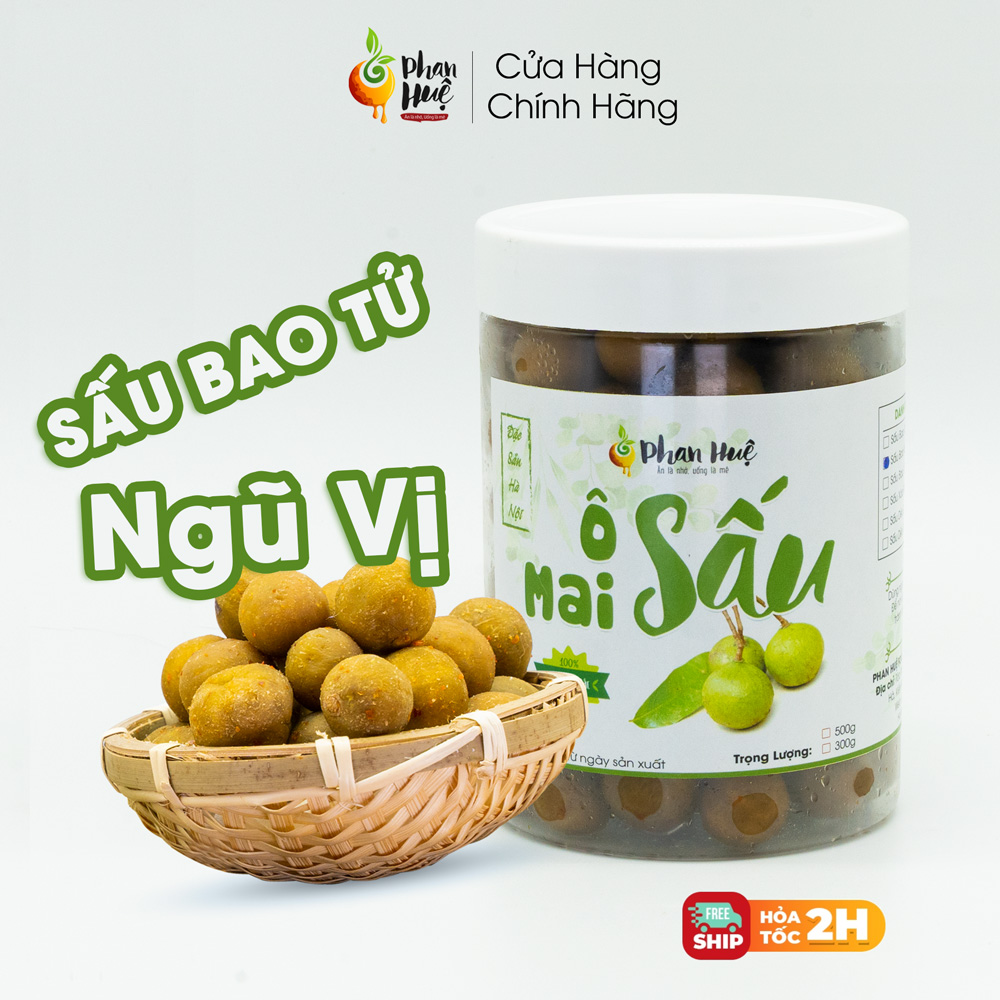 Ô Mai Xí Muội Sấu Bao Tử Ngũ Vị Hà Nội -  Phan Huệ Đặc Biệt (500gr). Sấu Bao Tử Miền Bắc Chọn Lọc.Vị Chua, Cay, Mặn, Ngọt, Giòn. Đặc sản Hà Nội