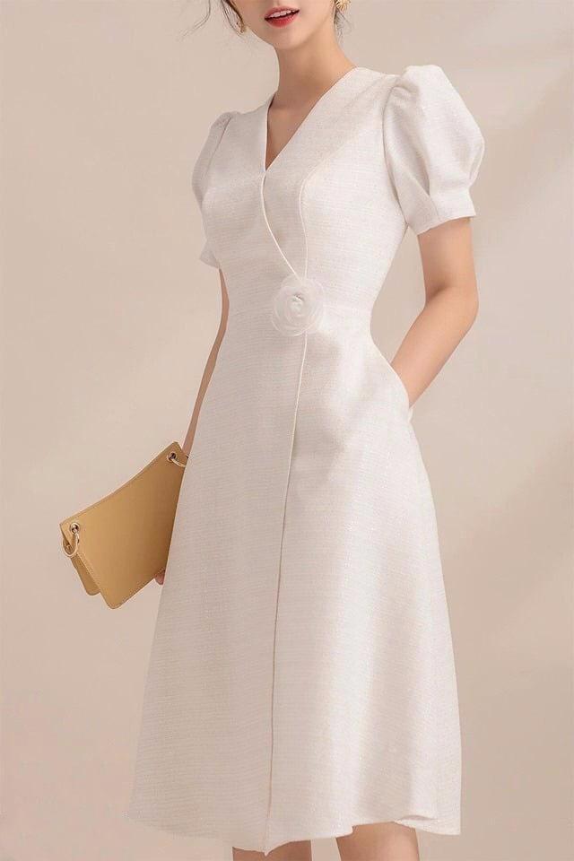 [HCM]Đầm Xòe Đắp Chéo Cài Hoa Misa Fashion Sang Trọng Nữ Tính Giá Rẻ - MS380 (không có túi)