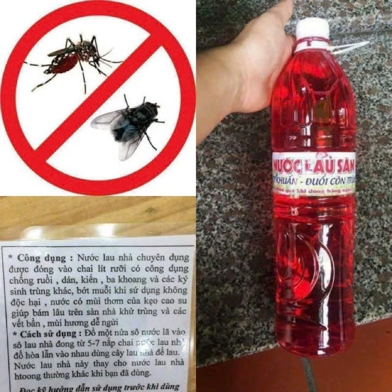 Nước lau sàn màu đỏ bệnh viện diệt khuẩn đuổi muỗi chai 1.5 lít có quai xách