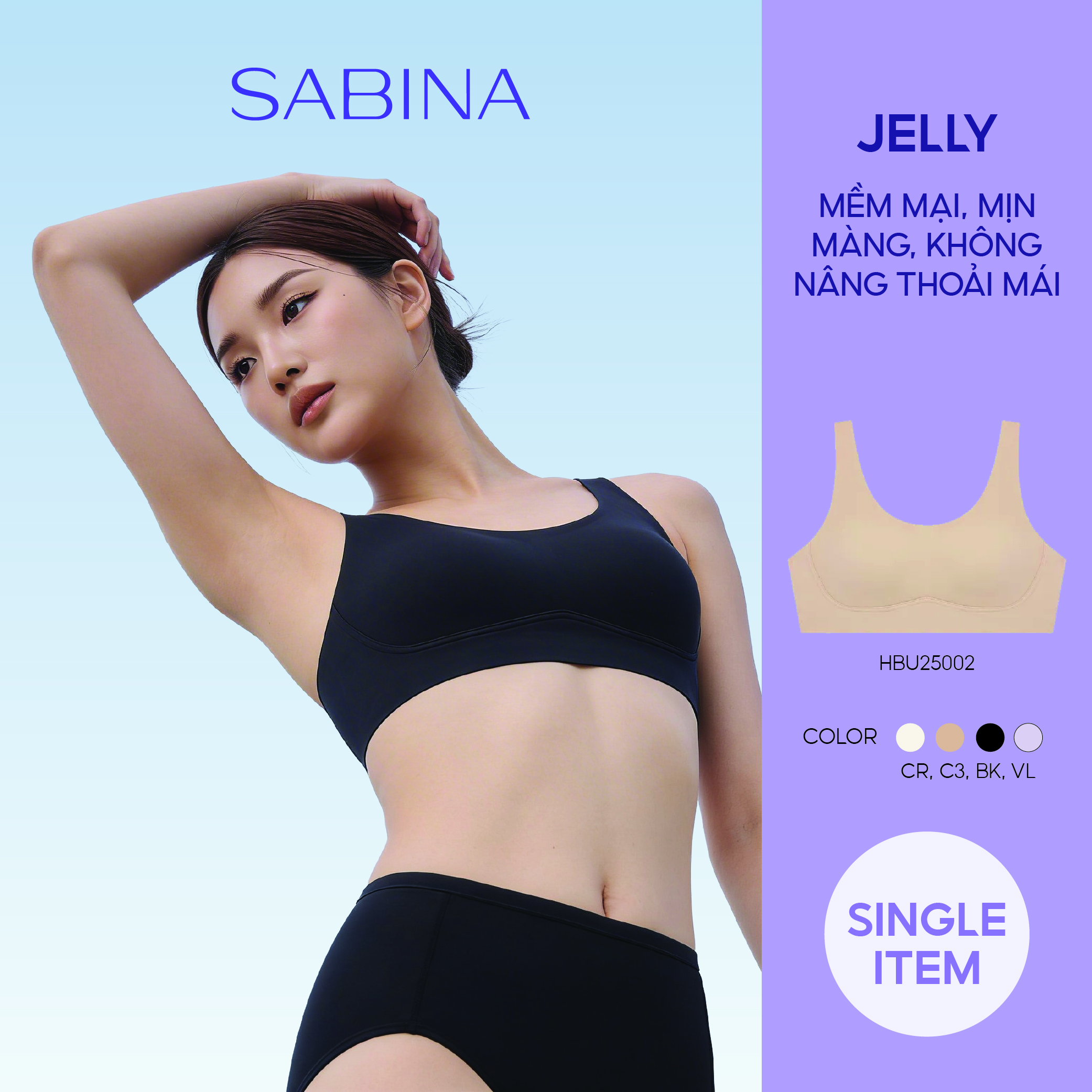 Áo Lót Không Viền May Kèm Mút Có Thể Tháo Rời Chất Liệu Co Dãn Thoáng Mát Màu Trơn  Habpy Pretty Perfect By Sabina HBU25002