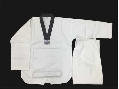 Quần áo taekwondo cổ đen vải tăm