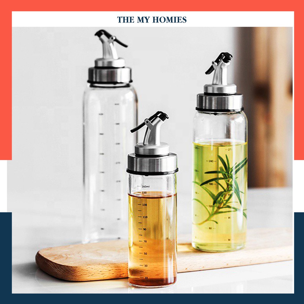 Chai rót dầu ăn chia vạch  Chai đựng gia vị chia vạch bằng thủy tinh JIMMEAL cao cấp