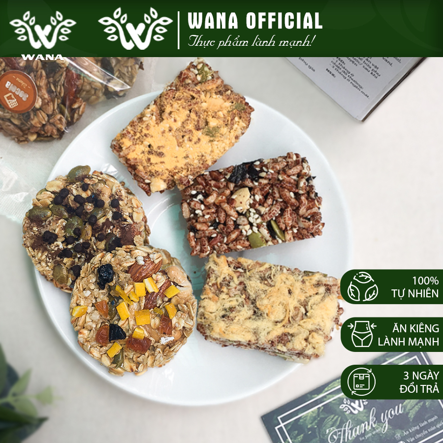 Mix 5 loại bánh ăn kiêng hạt dinh dưỡng không đường Wana, thanh gạo lứt, bánh yến mạch, bánh mix hạt