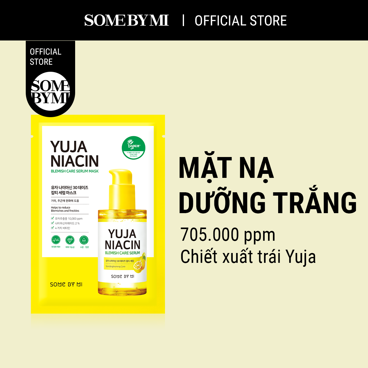 Mặt nạ giấy chiết xuất quả Yuja Some By Mi Yuja Niacin Blemish Care Serum Mask 25g cấp ẩm sâu dưỡng sáng và làm đều màu da