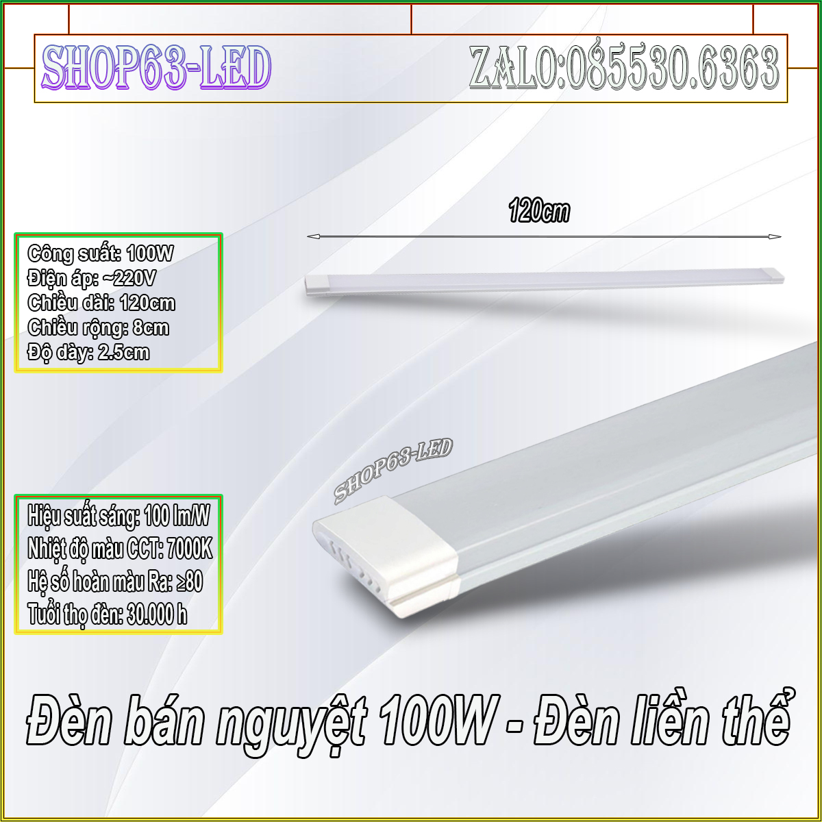 Đèn bán nguyệt 100W công nghệ thép định hình - đèn led tuýp liền thể (công nghệ led cao áp với ánh sáng trắng siêu sáng phù hợp với mọi không gian)