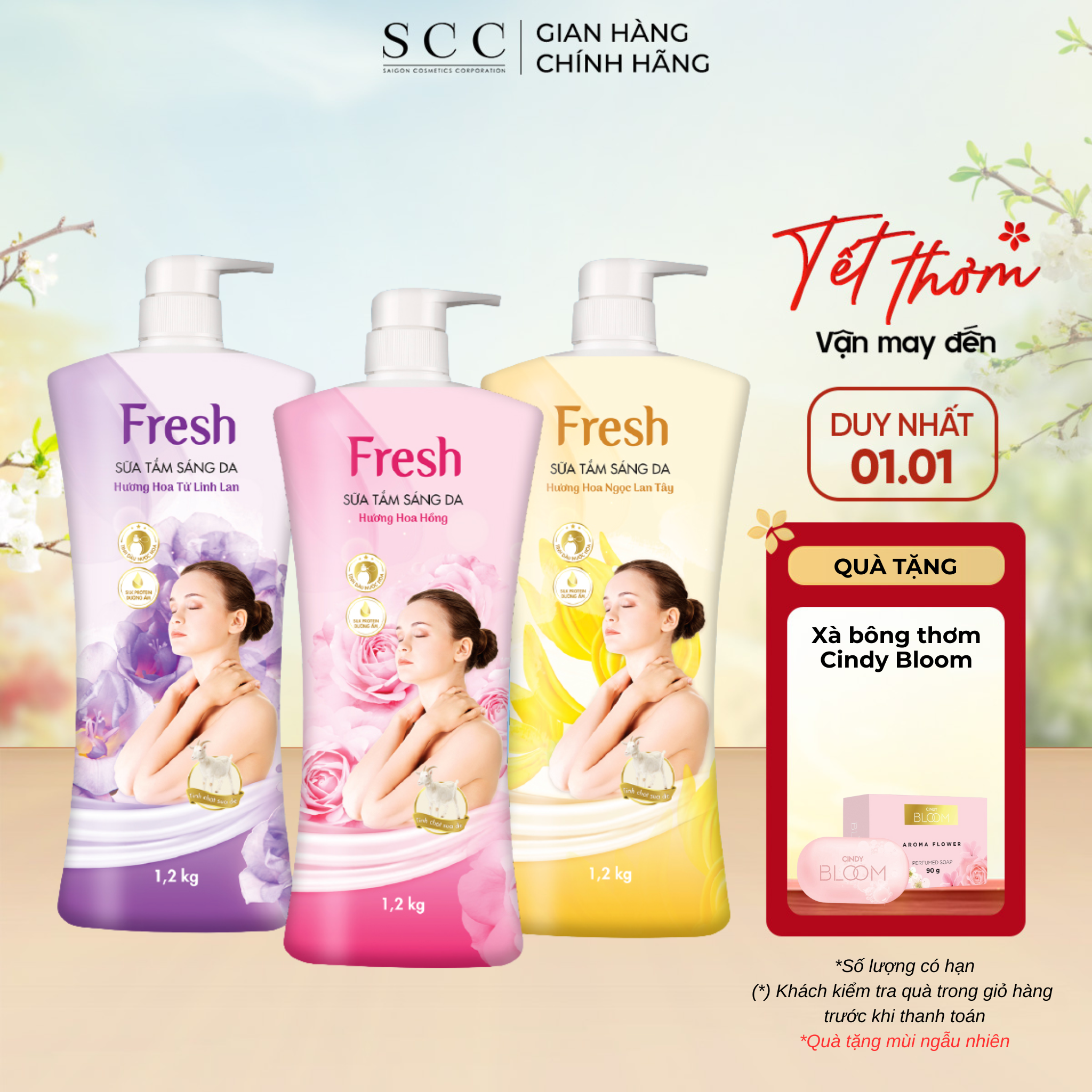 Sữa tắm sáng da Fresh 1.2kg Hương Hoa hồng Ngọc Lan Tây Hoa Tử Linh Lan