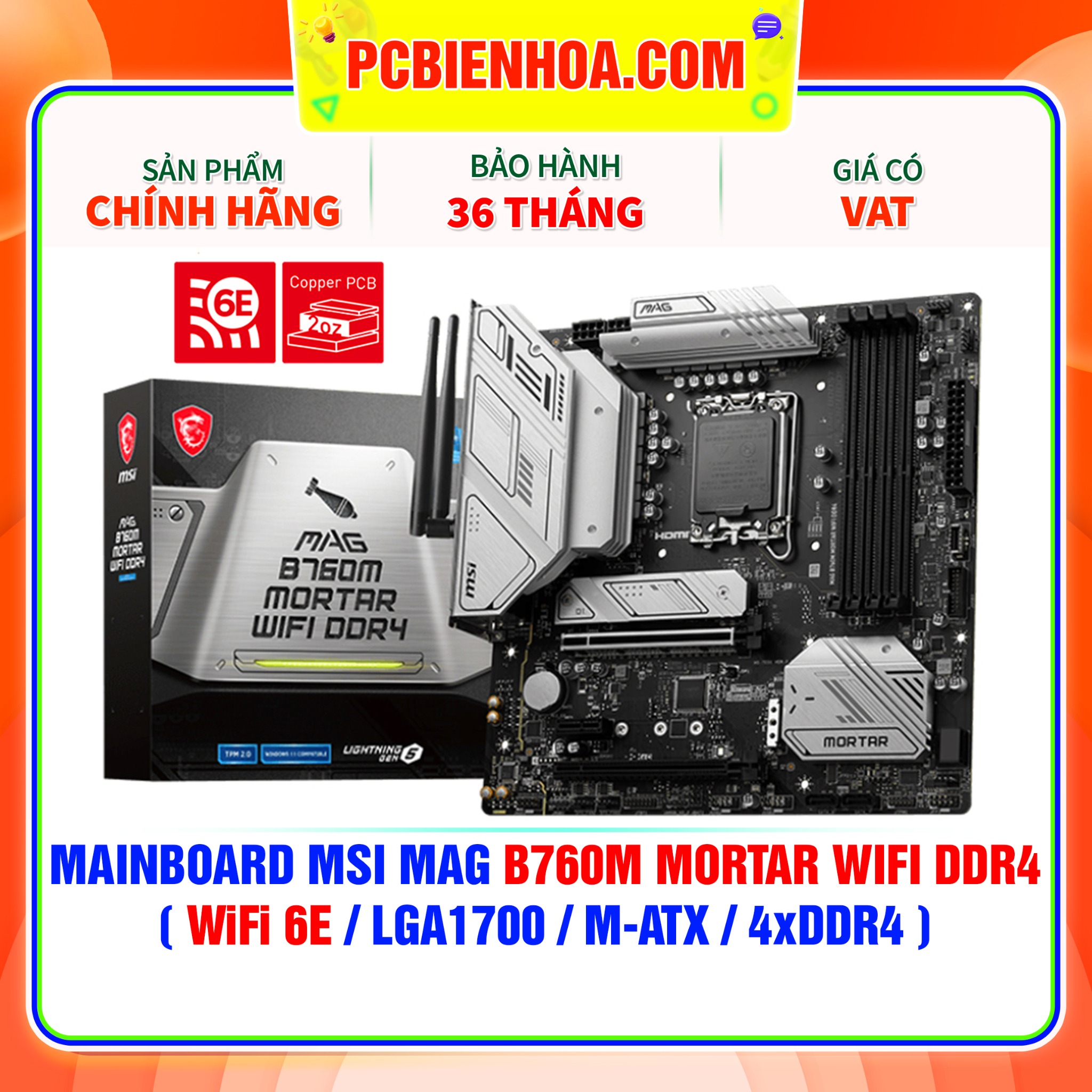 MAINBOARD MSI MAG B760M MORTAR WIFI DDR4  WIFI 6E LGA1700 M-ATX 4xDDR4