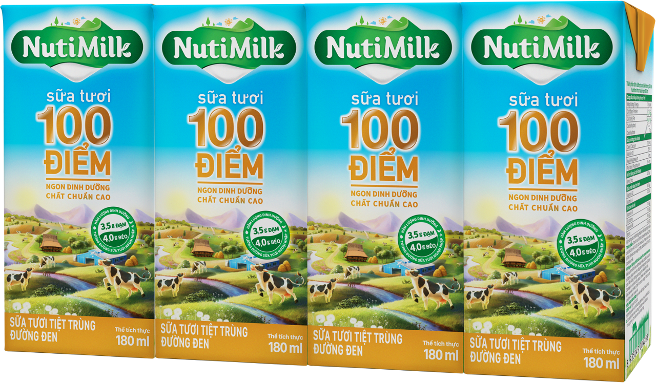 [ MIỄN PHÍ SHIP ĐƠN HÀNG 49K ] Combo 4 hộp Sữa tươi đường đen 100 điểm NutiMilk  - Sữa tươi chuẩn cao thế giới hương vị thơm ngon NT01TTGT 180ml - Thương Hiệu NUTIFOOD - TTGT89