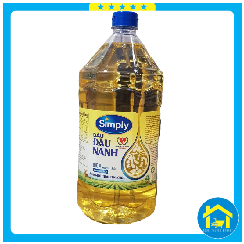 Dầu ăn Simply, Dầu đậu nành nguyên chất, giàu Omega 3,6,9 - chai 2 lít
