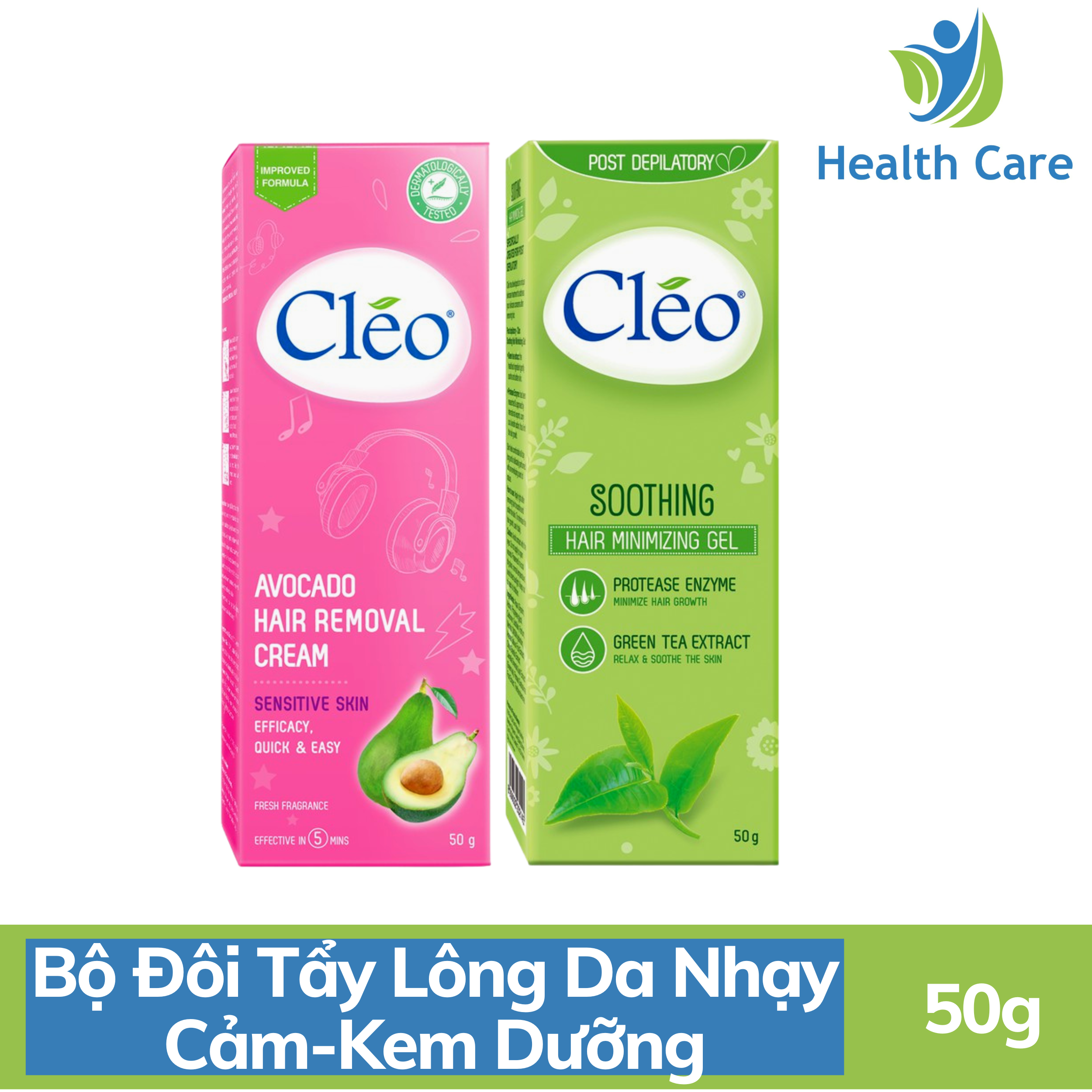 Kem tẩy lông Cléo cho da nhạy cảmBộ đôi Kem Tẩy Lông Cléo 50g dành cho da nhạy cảm và Gel Dưỡng Da Sau Tẩy Lông Cléo 50g