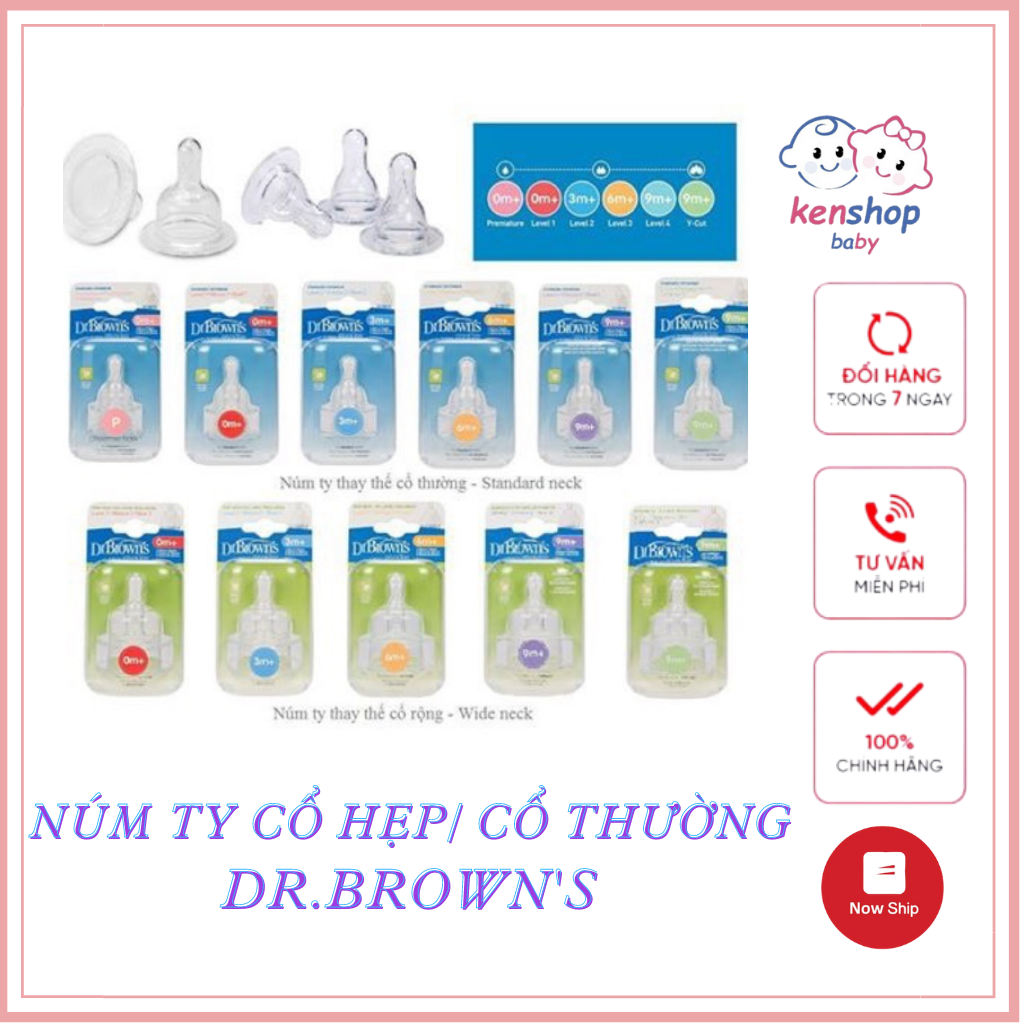 Set 2 chiếc núm ty silicon thay thế bình sữa Dr Brown's cổ thường