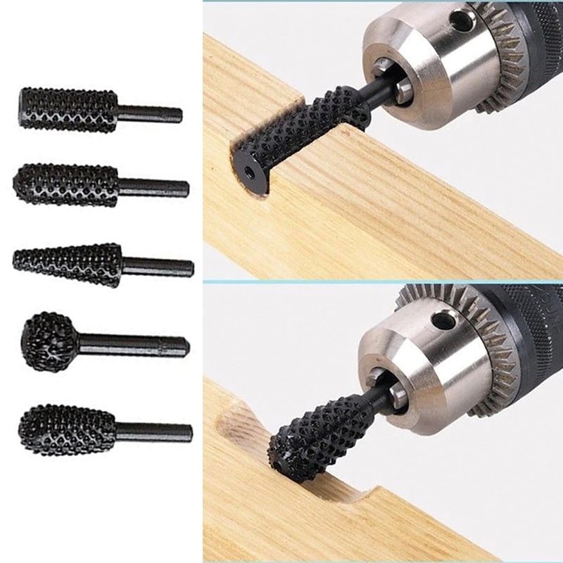 Bộ 5 mũi phay mài cắt gỗ đa năng - mũi mài gỗ lũa bonsai trục 6mm - mũi trà gỗ lũa