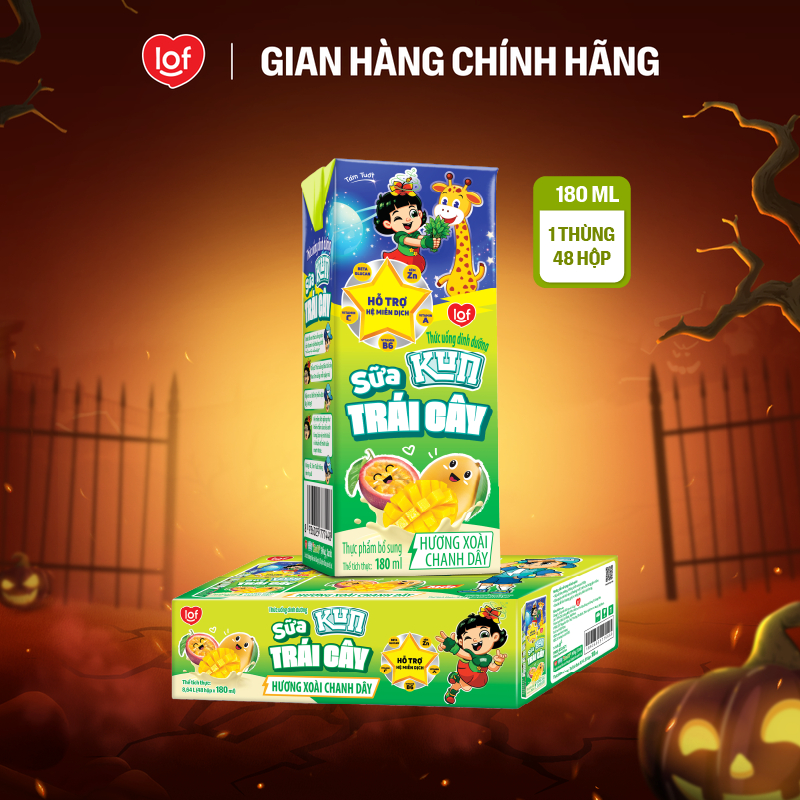 Sữa trái cây Kun hương xoài chanh dây thùng 48 hộp x 180ml