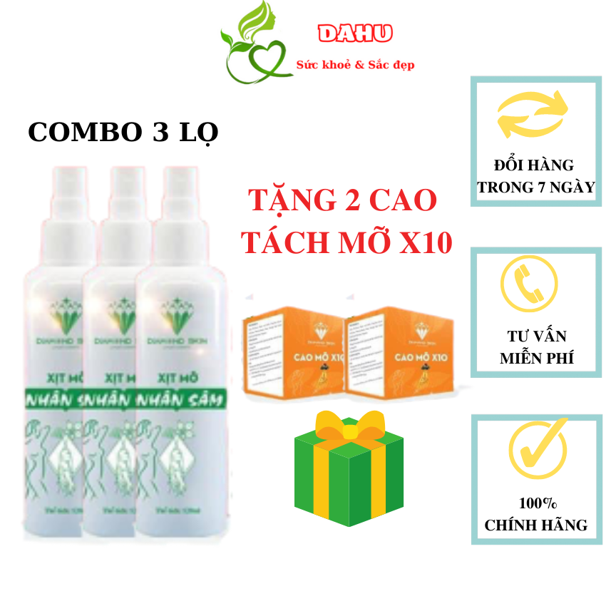 Xịt huỷ mỡ nhân sâm dahu cosmetics combo 3 lọ tặng 2 cao tách mỡ x10
