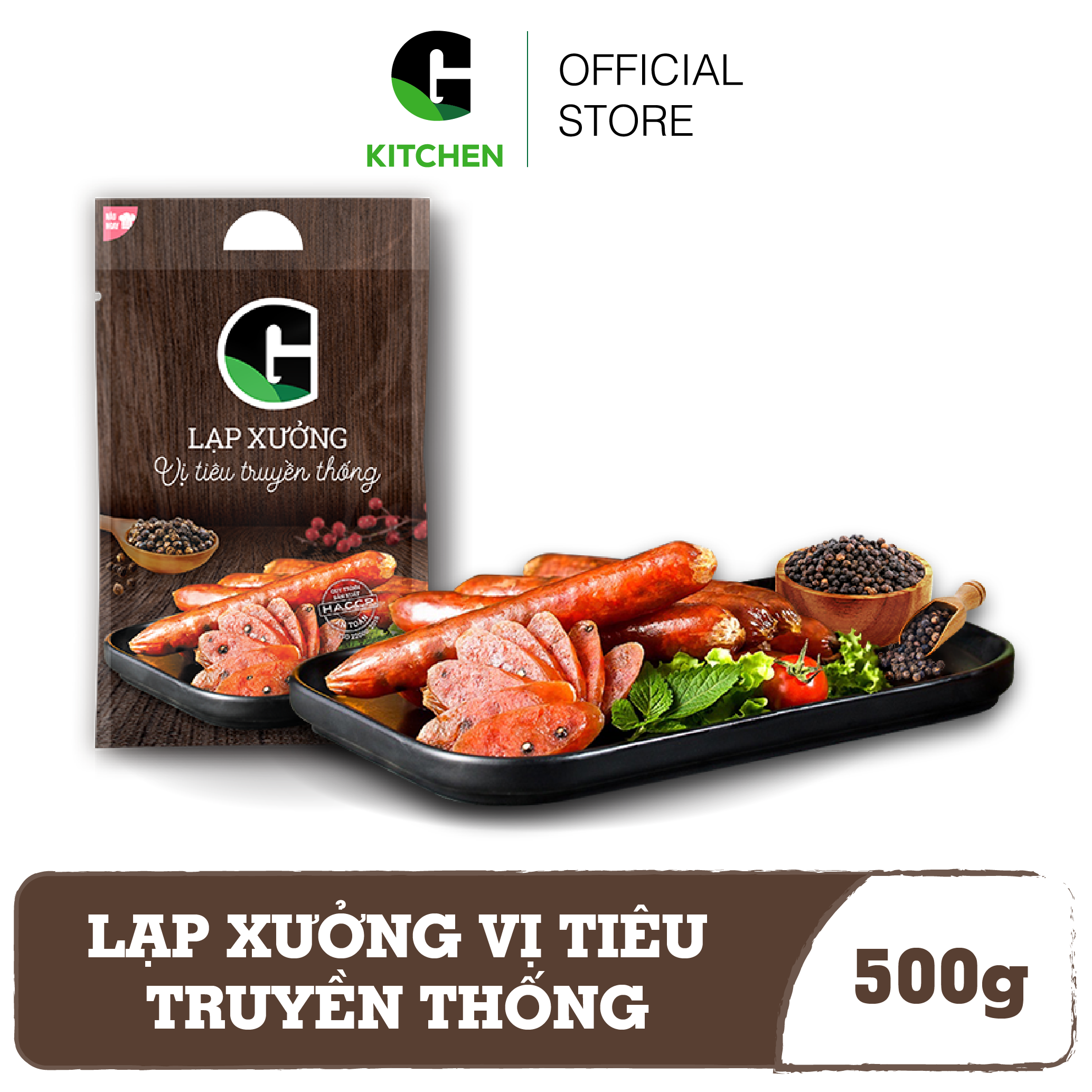 Lạp Xưởng Vị Tiêu Truyền Thống G Kitchen 500g [Mua 2 tặng Da cá trứng muối cay 50g] [Giao nội thành HCM]