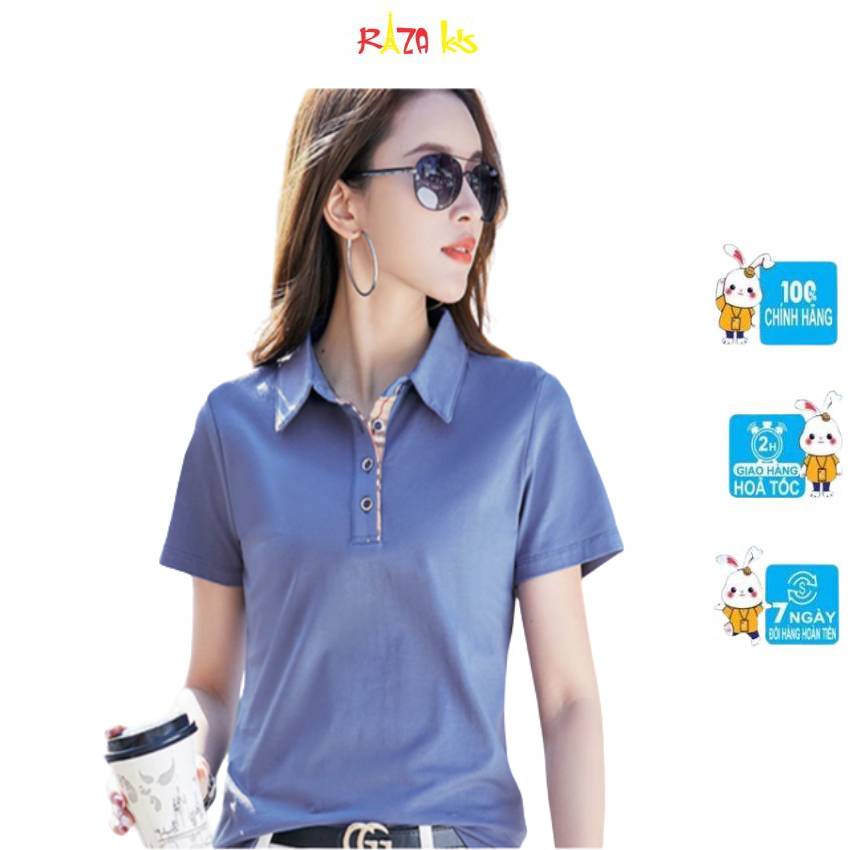 Áo polo nữ raza store, áo phông nữ, áo thun có cổ nữ, chất thun cotton ngắn tay thấm hút tốt rzm45