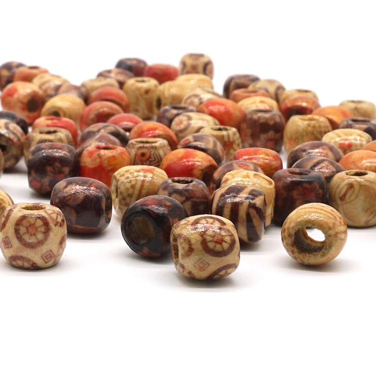 Túi 10g hạt gỗ họa tiết loại 10mm làm vòng tay, vòng cổ, phụ kiện