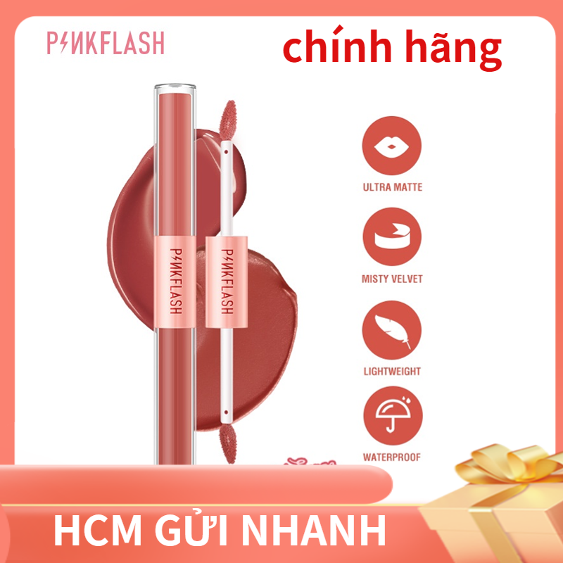 Hcm-pinkflash 2 trong 1 lỏng mờ nhung màu nhẹ, cao sắc tố lâu dài, pf-l13 son hai đầu nhập khẩu cao câp