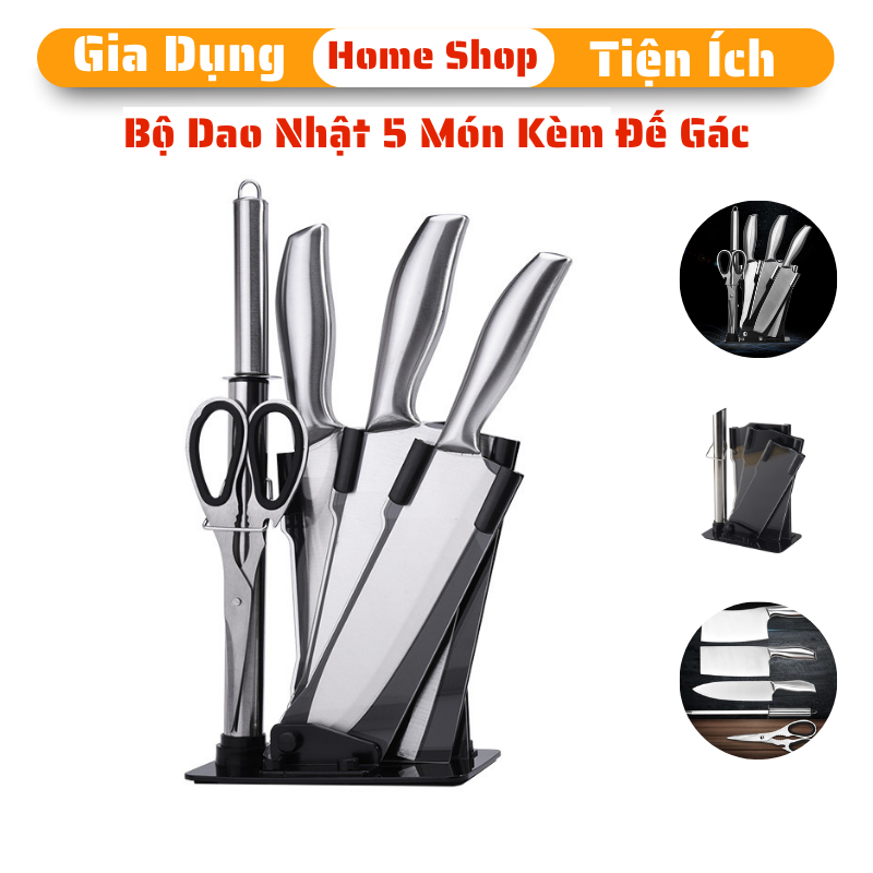 Bộ dao nhà bếp cao cấp Nhật Bản 5 món kèm giá đựng dao
